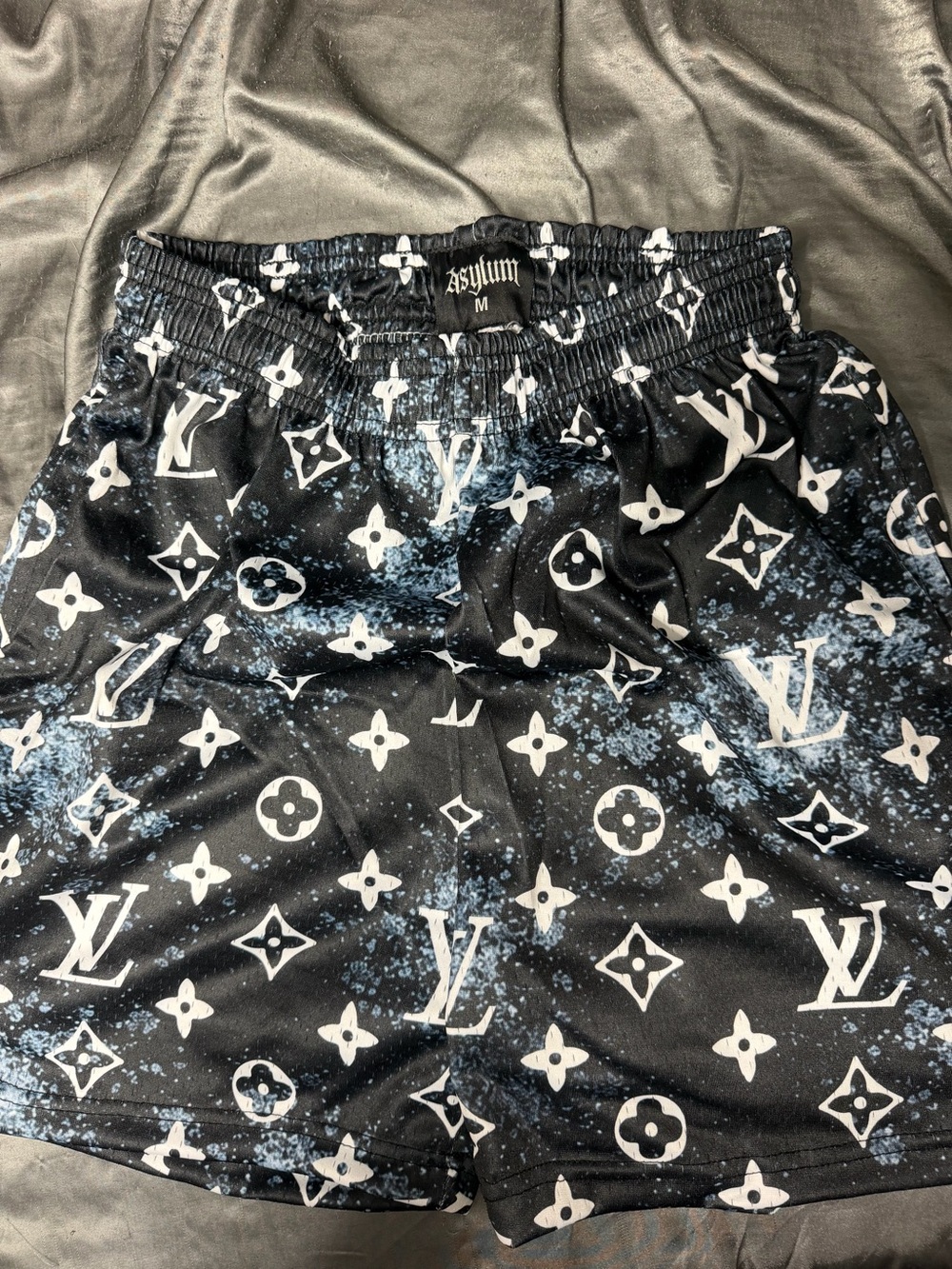 Asylum Black White Satin Mesh Shorts Medium
